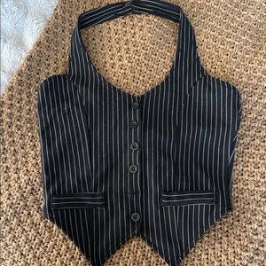 Express Black Pinstripe Halter Vest